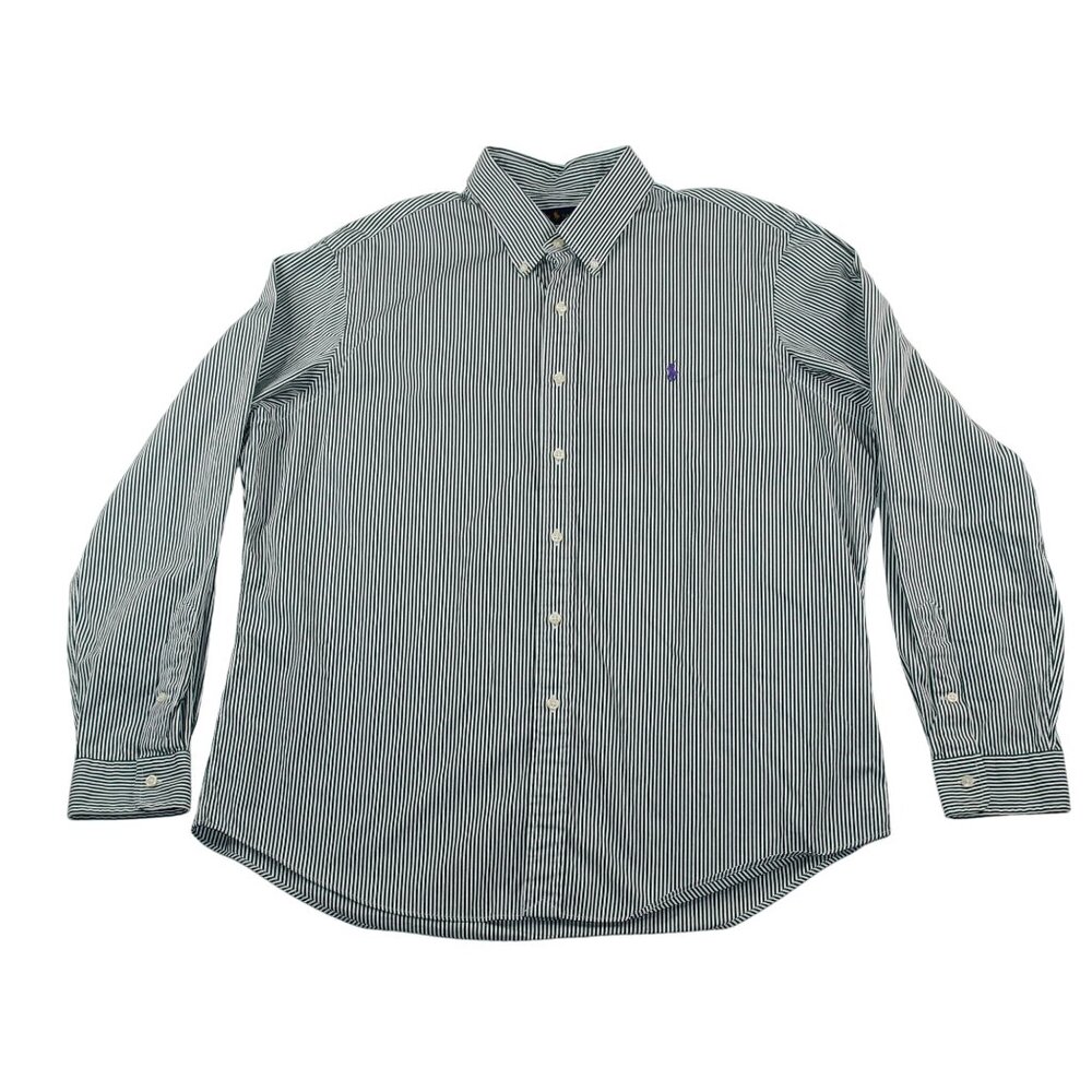 Ralph Lauren Mens XL Button Down Dk Green Striped Dress Shirt Office Travel